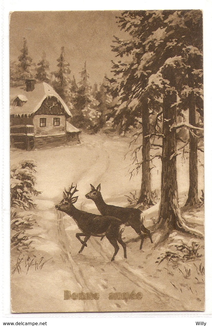 AN 1110, OLD FANTASY POSTCARD ,  FINE ART , PAINTINGS , DEER , - Autres & Non Classés