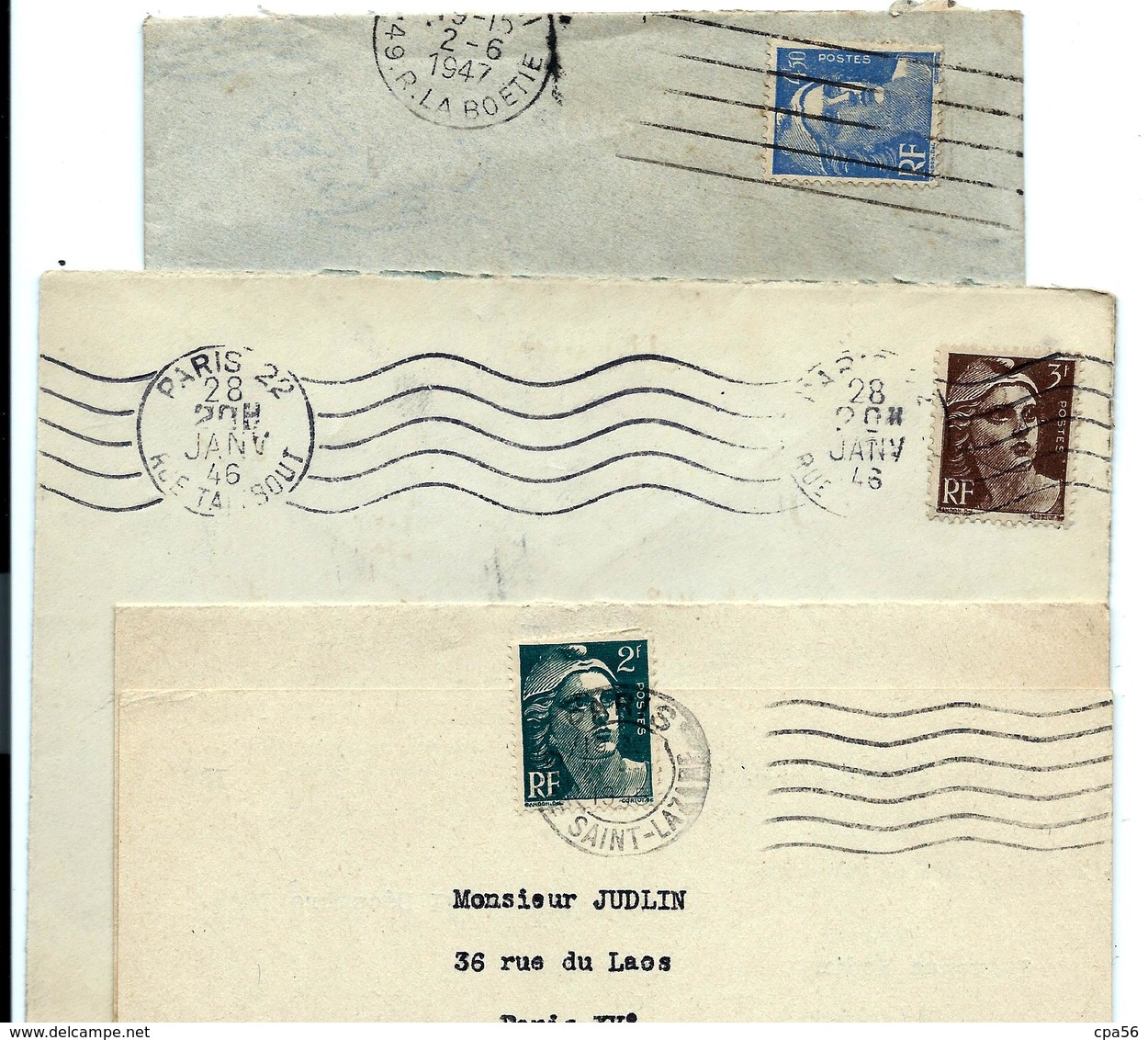 3 Lettres 1945/1946/1947 - Marianne Gandon - Cartas & Documentos