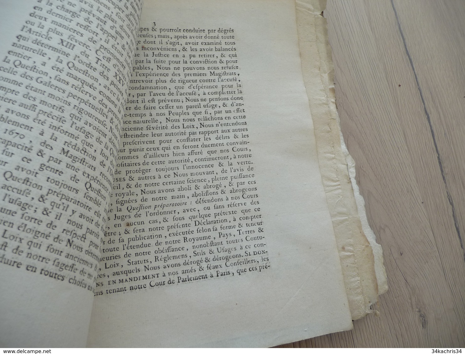 Déclaration Du Roi 24/08/1780 Abolition De La Question Préparatoire - Décrets & Lois