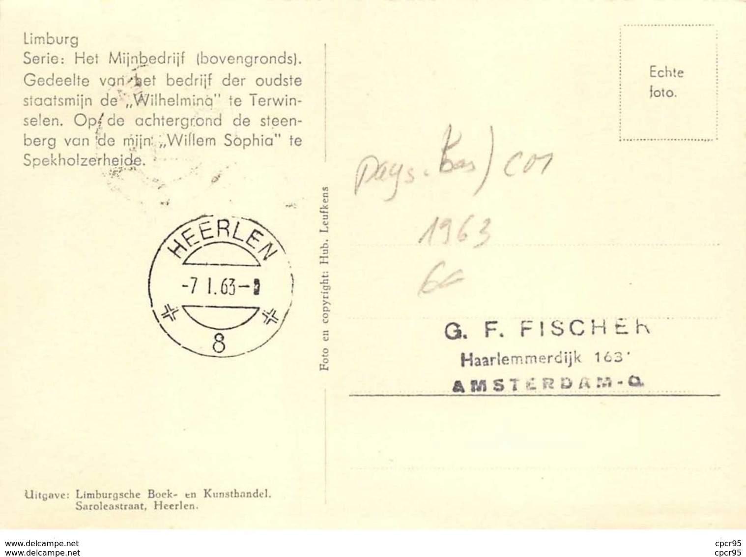 1963 .carte Maximum .pays Bas .102783 . Limburg .cachet Heerlen . - Cartes-Maximum (CM)