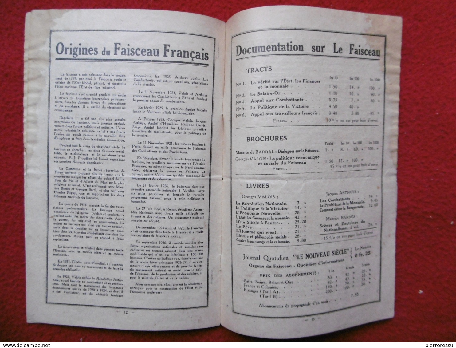 TRACT PROPAGANDE GEORGES VALOIS LE FAISCEAU DES COMBATTANTS DES CHEFS DE FAMILLE ET DES PRODUCTEURS