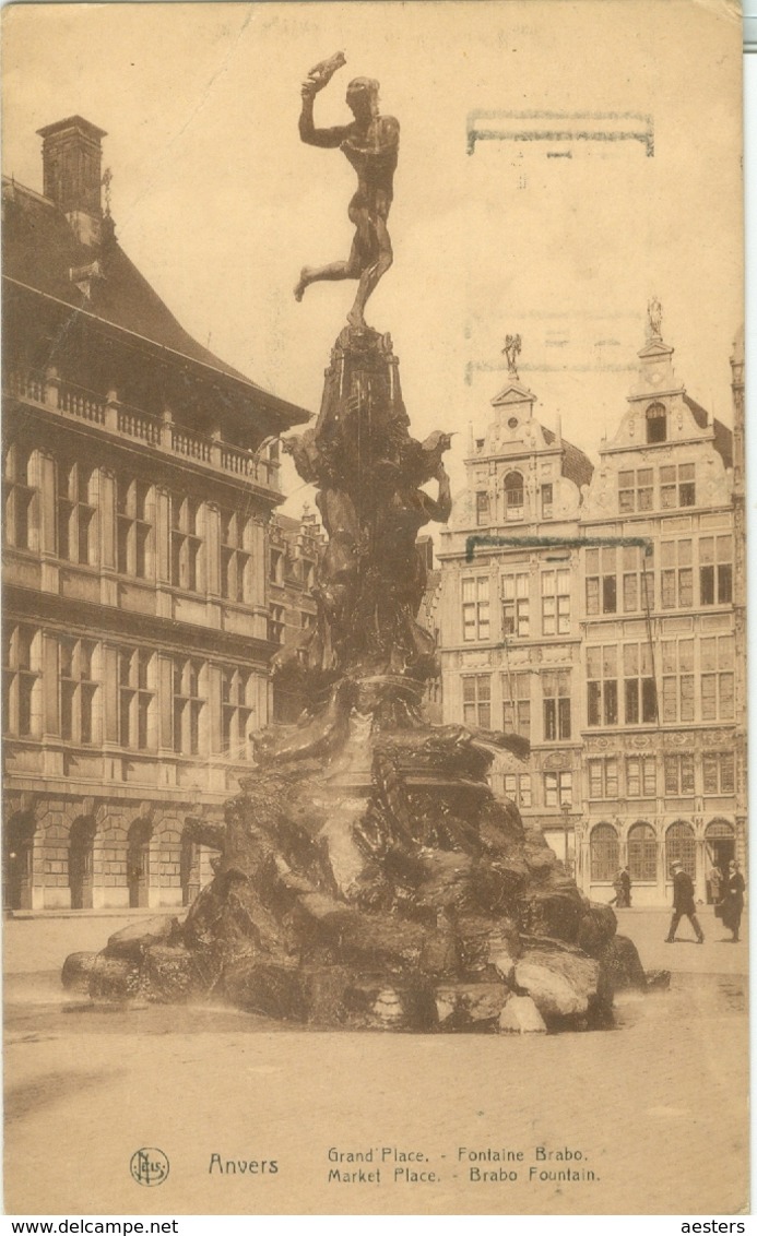 Anvers 1922; Grand'Place, Fontaine Brabo - Voyagé. (van Loo - Anvers) - Antwerpen