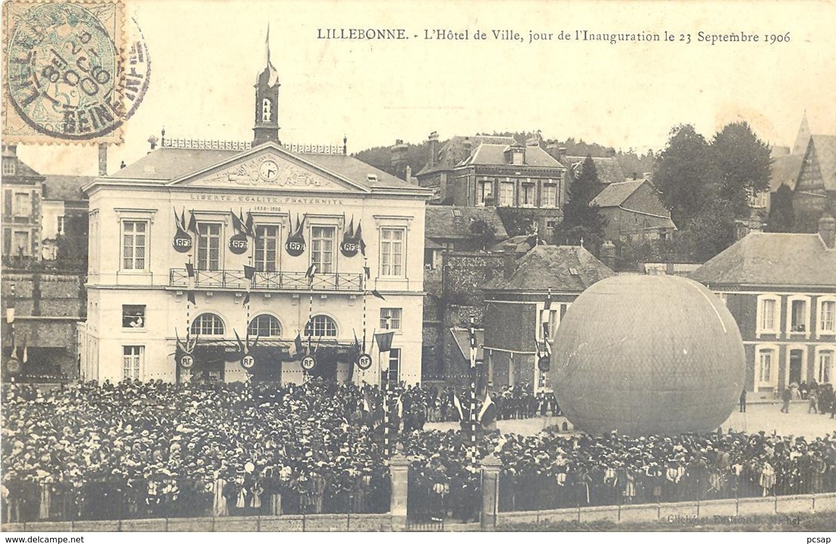 CPA Lillebonne - L'hôtel De Ville, Jour De L'inauguration Le 23 Septembre 1906 (ballon) - Lillebonne