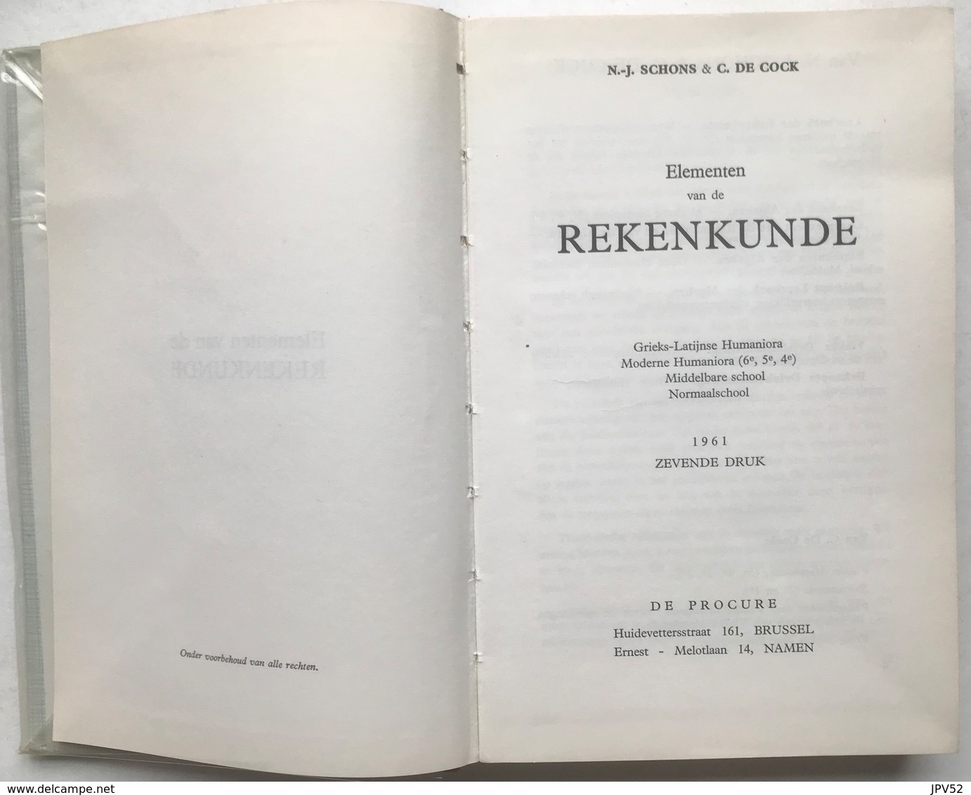 (28) Elementen Van De Rekenkunde - De Procure - Schons & De Cock - 1961 - 421p. - Scolaire