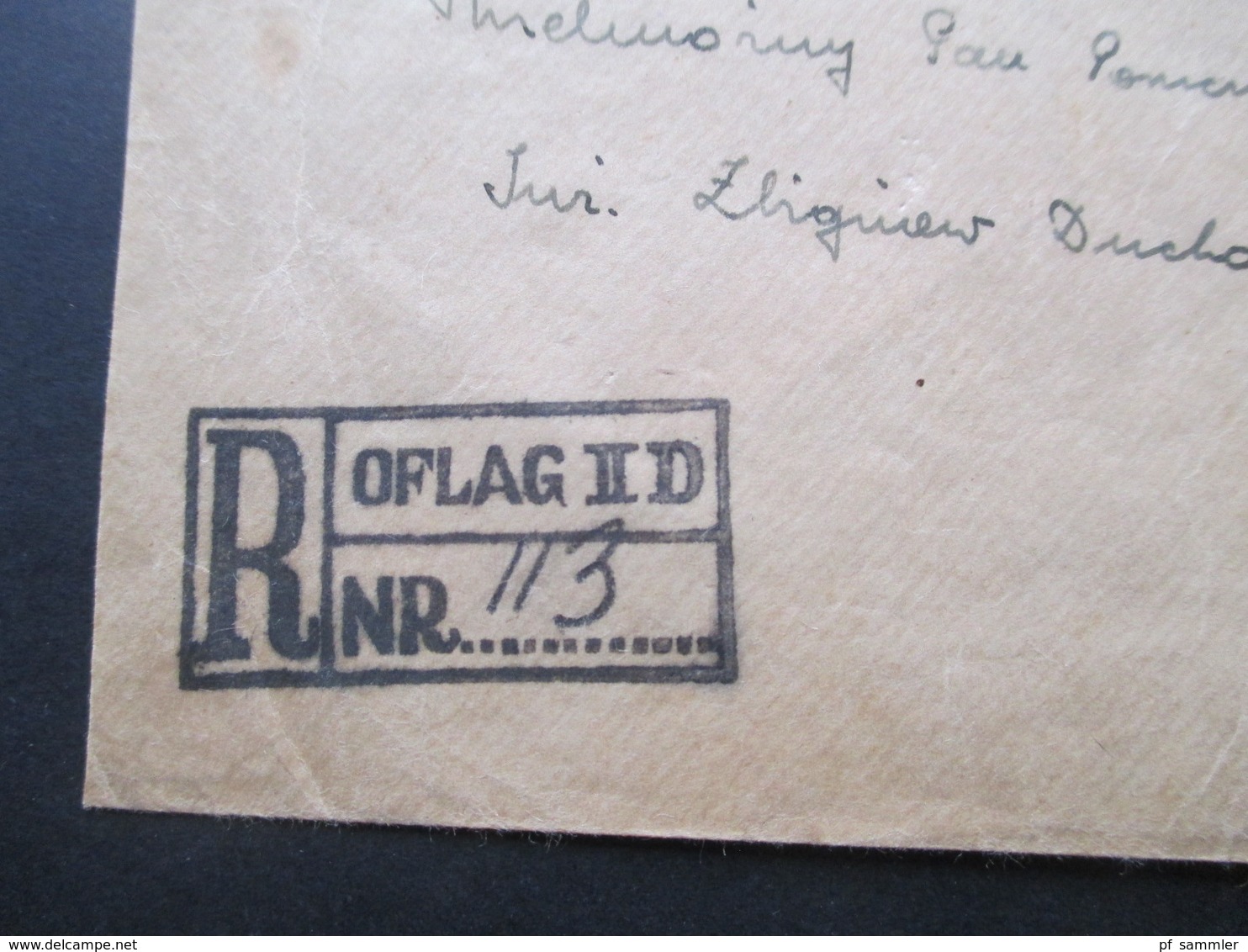 3.Reich 1944 Kriegsgefangenlager Oflag II D Gross Born Lager Postamt Marke Poczta Einschreiben / Gestempelter R Zettel - Camps De Prisonniers