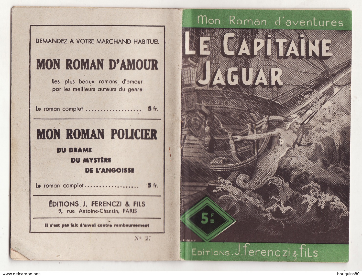 MON ROMAN D'AVENTURES N°27 LE CAPITAINE JAGUAR De MAURICE D'ESCRIGNELLES 1946 Ferenczi - Aventure