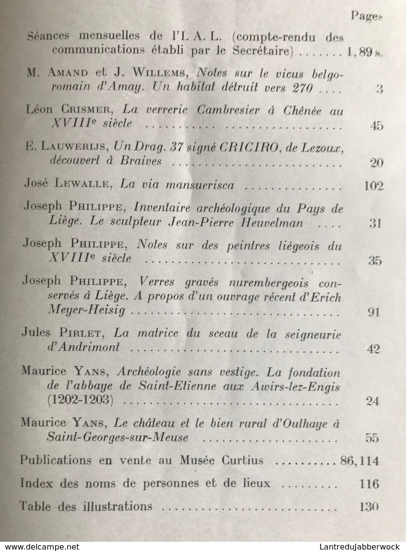 CHRONIQUE ARCHEOLOGIQUE DU PAYS DE LIEGE 1963 REGIONALISME Verrerie Cambresier Chênée Amay Oulhaye Saint Georges Meuse - Belgique