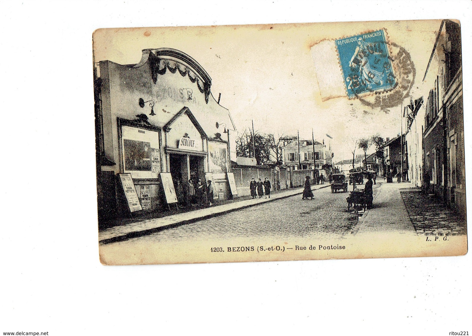 Cpa - 95 - Bezons - Rue De Pontoise - Cinéma SURCOUF - 1937 - N°12 L.P.G. - Affiche Animation Voiture - Bezons