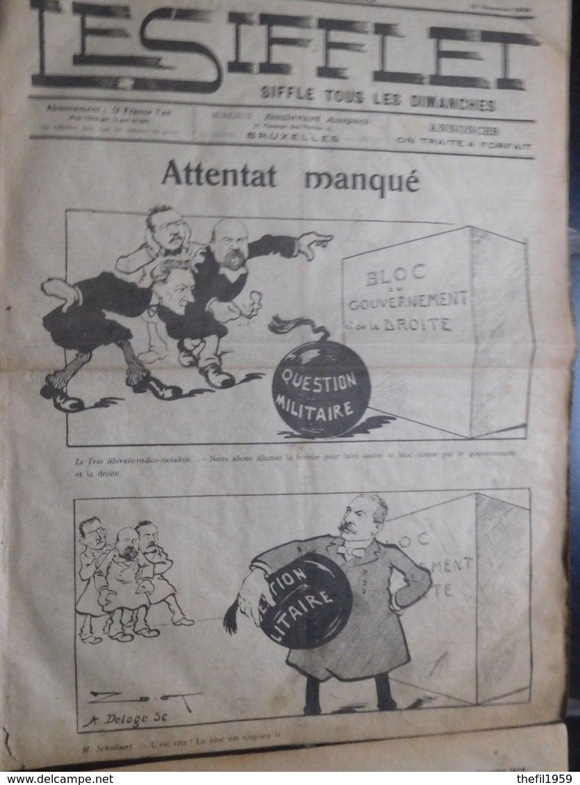 "Le Sifflet" Rare Hebdo Satirique Anti-maçonnique Anti-Libéral...4 Numéros Décembre 1908 / Caricatures Politique Belge - Autres & Non Classés