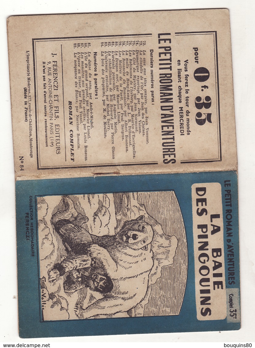 LE PETIT ROMAN D'AVENTURES N°84 LA BAIE DES PINGOUINS De MAURICE DE MOULINS 1937 Ferenczi - Aventure