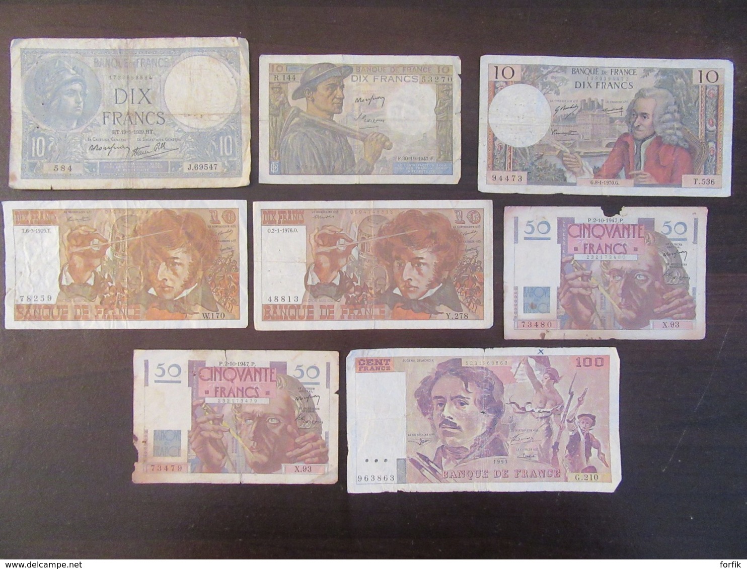 8 Billets De Banque Français - 10 Francs à 100 Francs - 1939 à 1993 - Etats Divers - Autres & Non Classés