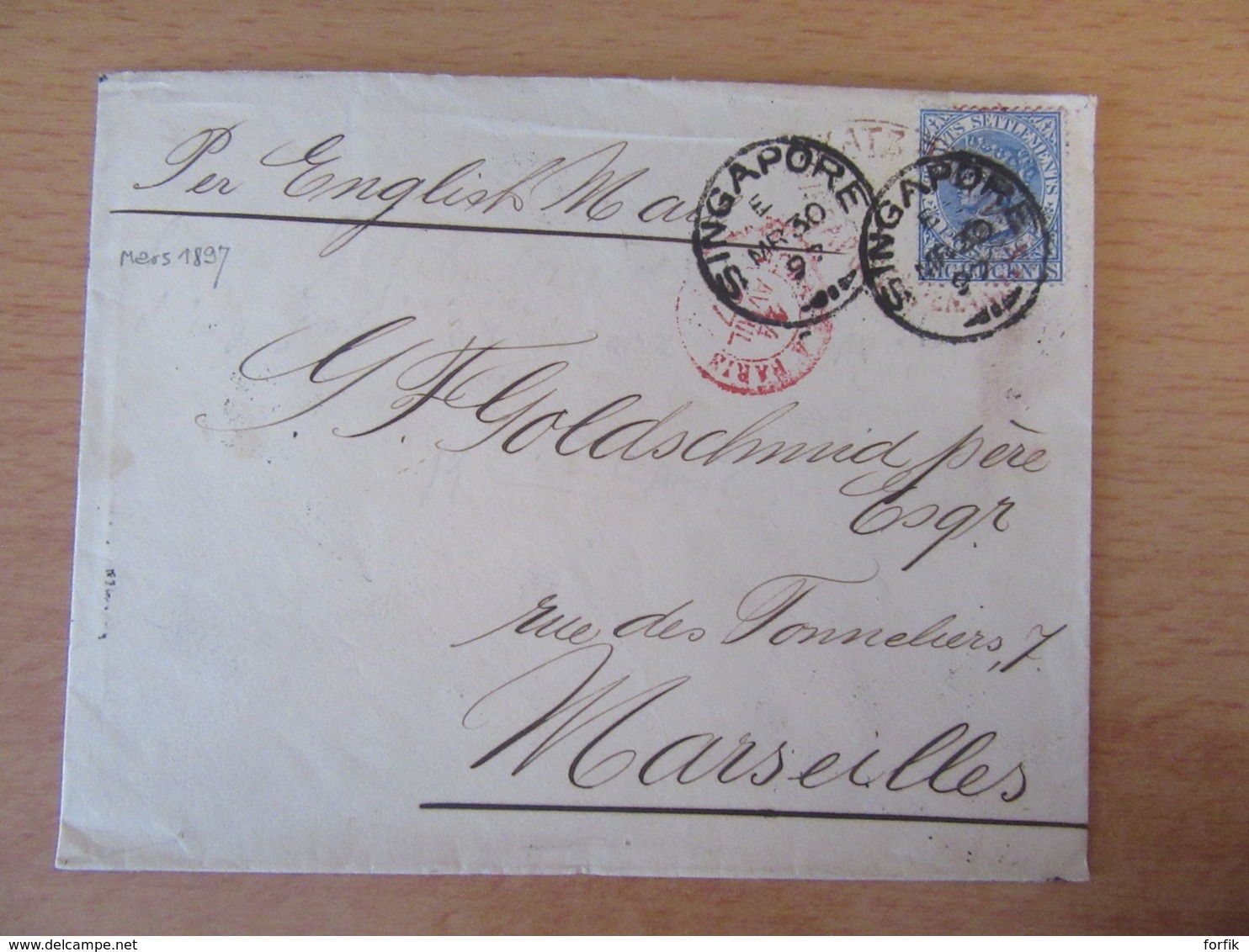 Singapour/Straits Settlements/Etablissements Des Détroits - Vers Marseille - Per English Mail - Cachet Rouge - 1897 - Singapour (...-1959)