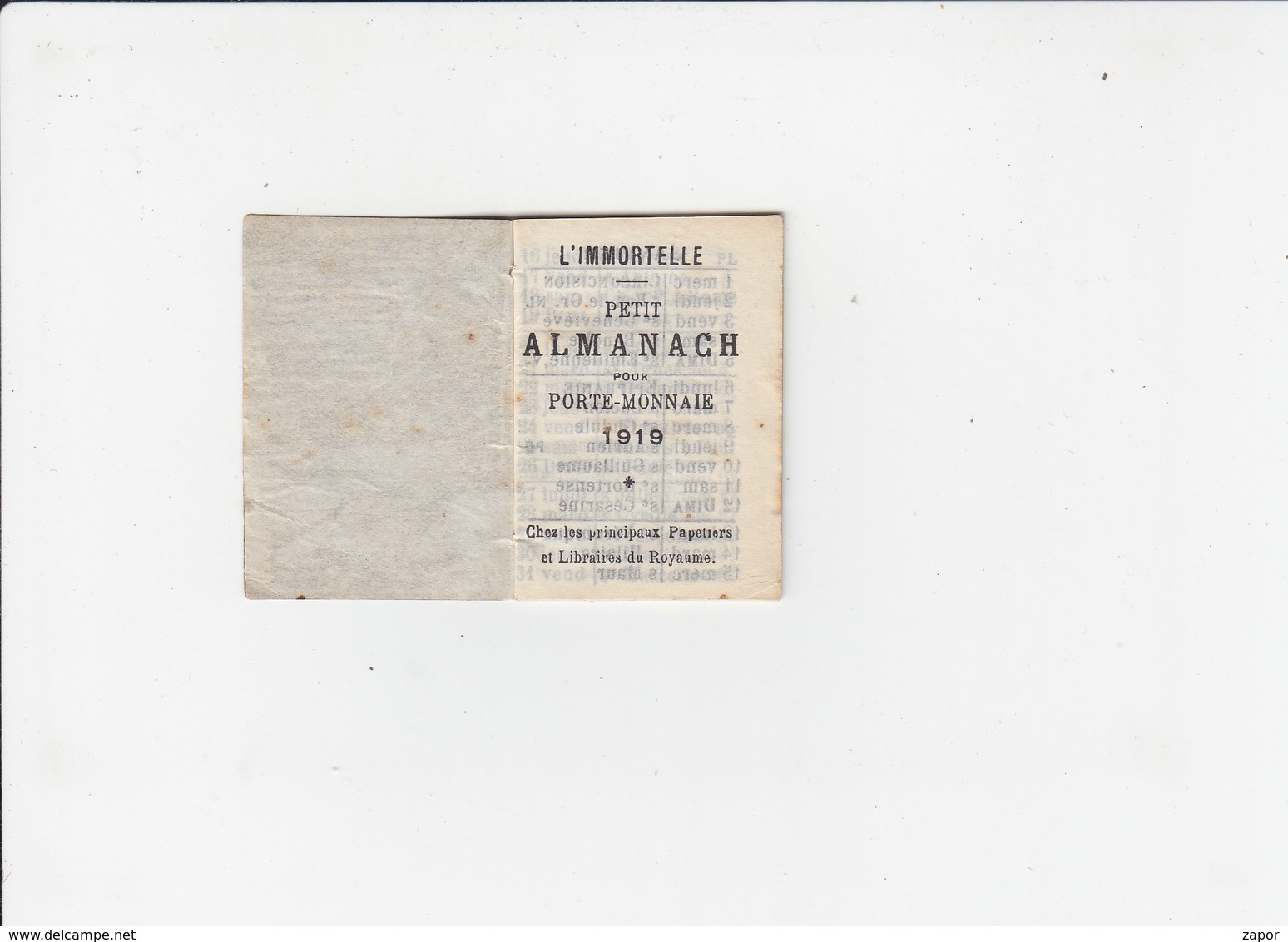 Petit Almanach Pour Porte-Monnaie - 1919 - Mini Kalender - 3,5 X 5 Cm - Petit Format : 1901-20