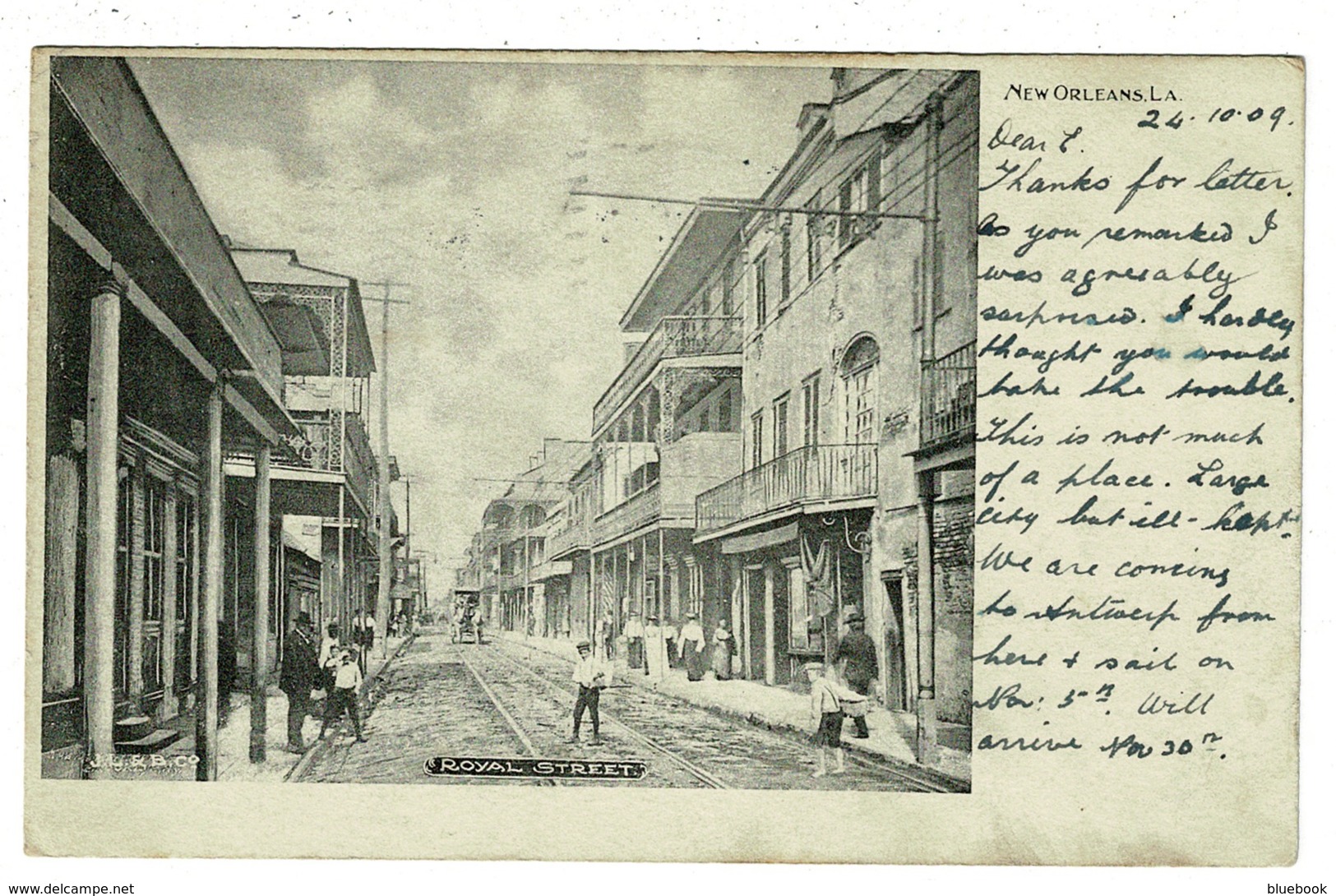 Ref 1338 - 1909 Postcard - Royal Street - New Orleans USA - 2c Rate To Bristol - New Orleans