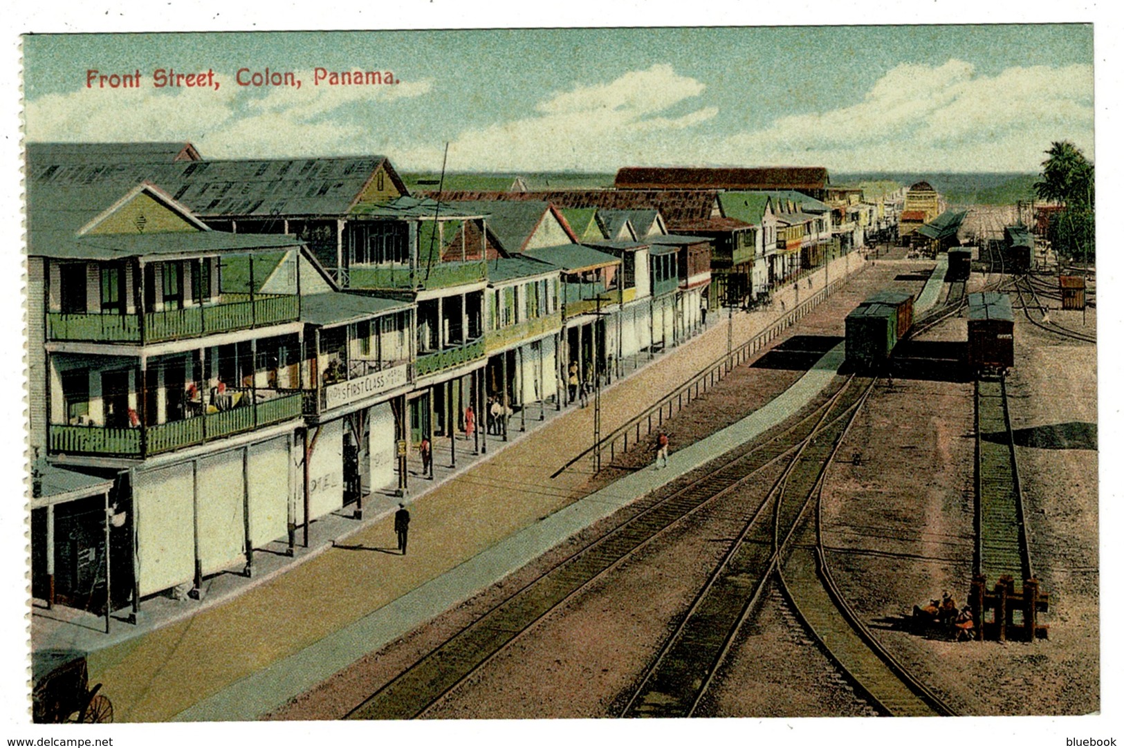 Ref 1338 - Early Postcard - Front Street And Railway Trucks - Colon Panama USA Canal Zone - Panama