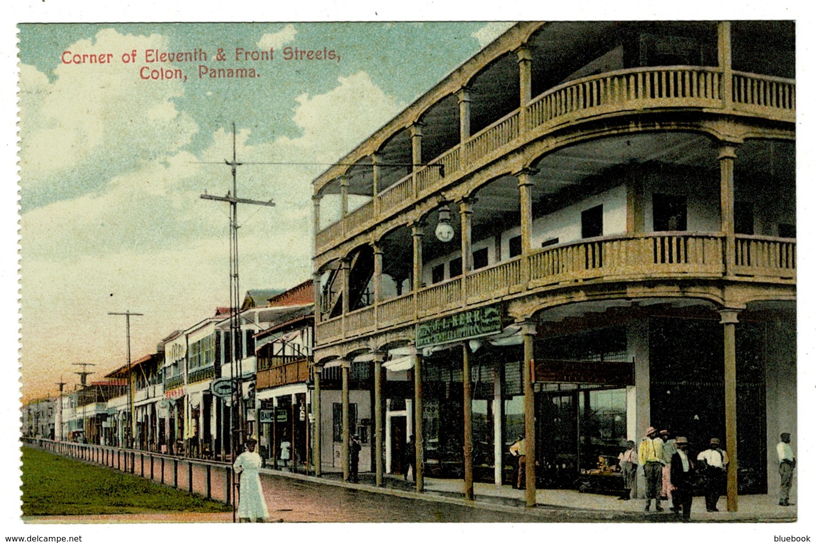 Ref 1338 - Early Postcard - Corner Of Eleventh & Front Streets - Colon Panama USA Canal Zone - Panamá