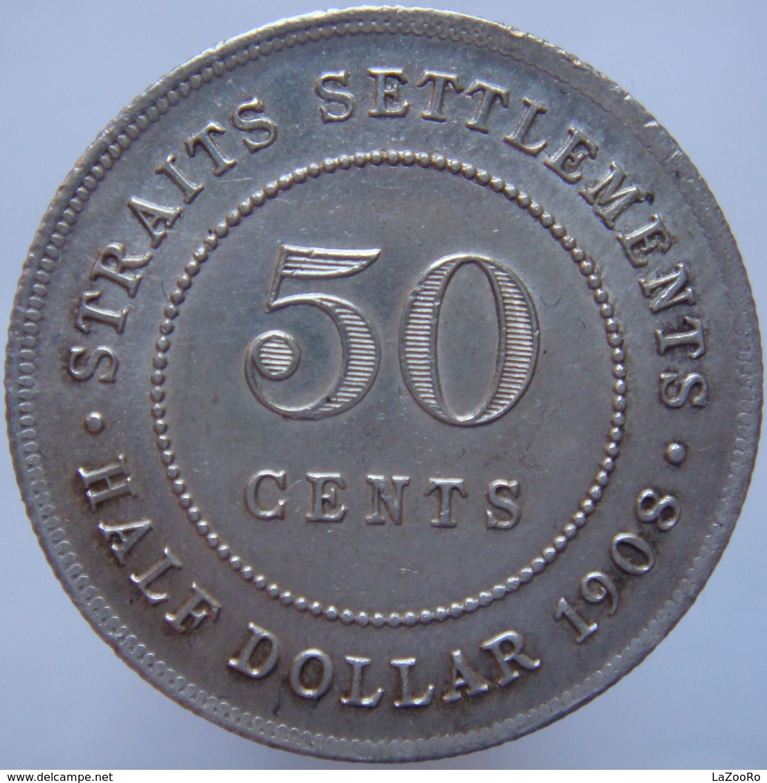 LaZooRo: Straits Settlements 50 Cents 1908 XF / UNC - Silver - Colonias