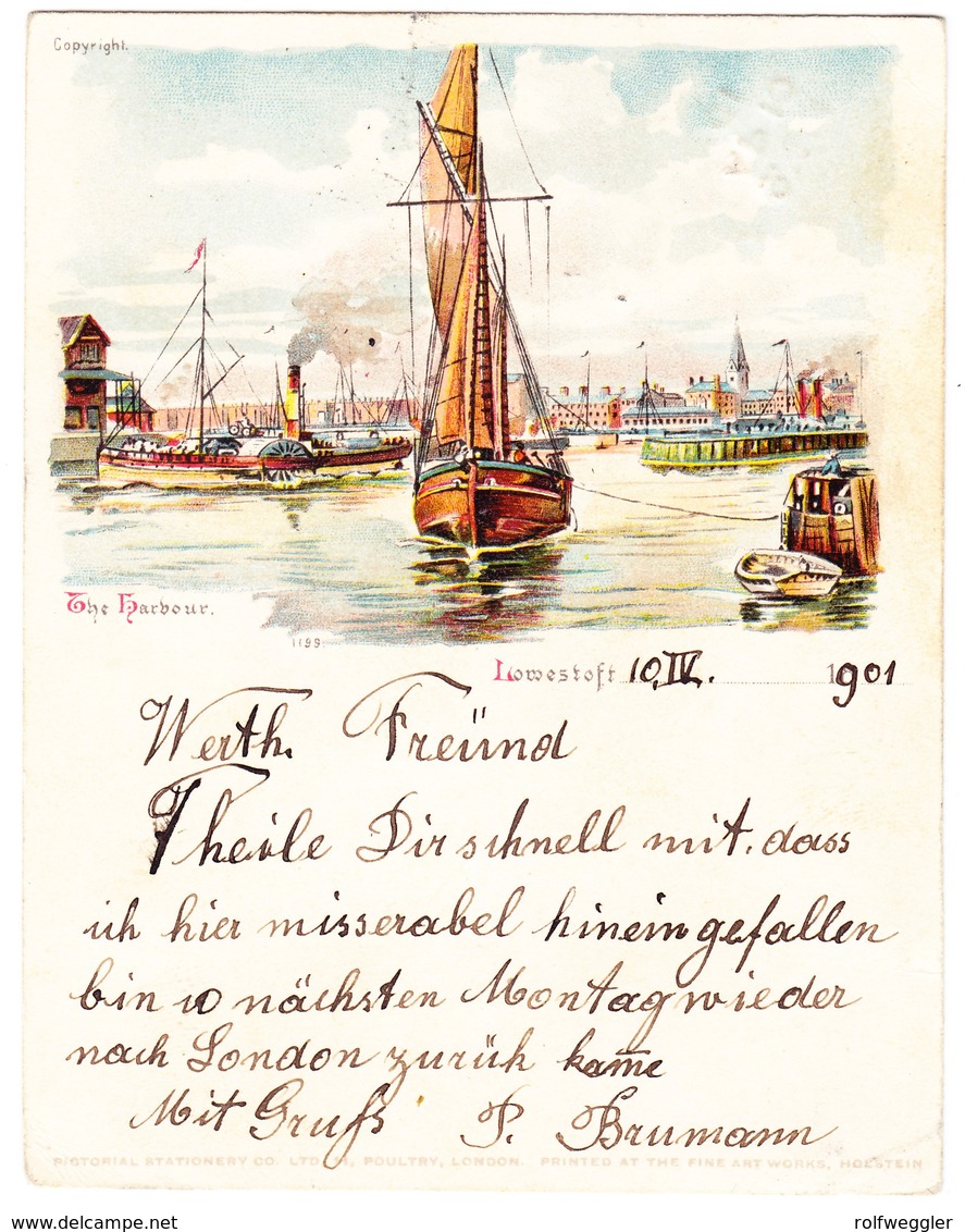 1901 Gebrauchte Lithokarte Nach London - Lowestoft