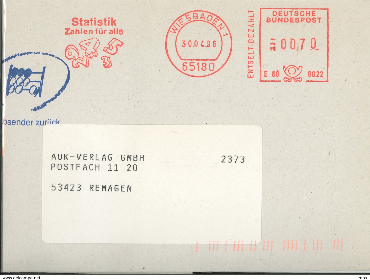 Statistik - Zahlen Für Alle - 65180 Wiesbaden - Entgelt Bezahlt - Mathematik [Churchill Sprichwort] - Storia Postale