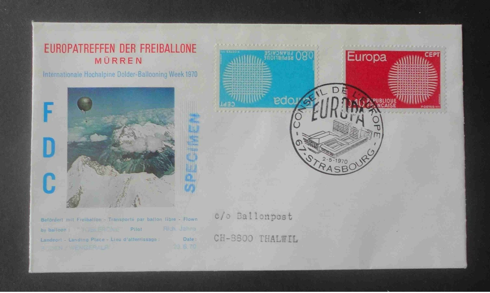 FDC EUROPA TRANSPORTE PAR BALLON - 1970-1979