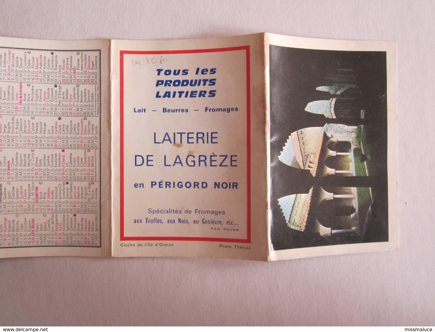 Petit Calendrier Automobile Signalisation Routière Laiterie De Lagrèze Lait Beurres Fromages Saint Martial De Nabirat - Petit Format : 1961-70