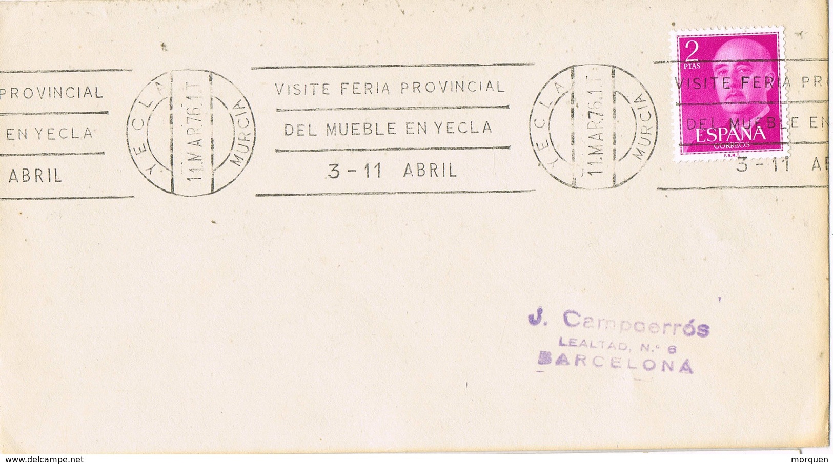 35932. Carta YECLA (Murcia) 1976. Rodillo Especial Feria Mueble De Yecla - Cartas & Documentos