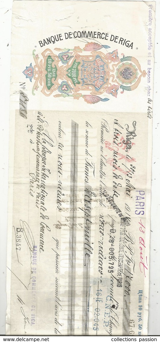 JC , Lettre De Change , Seconde De Change , 1914 , LETTONIE ,RIGA ,banque De Commerce De Riga , 4 Scans, Frais Fr 1.75 E - Wechsel