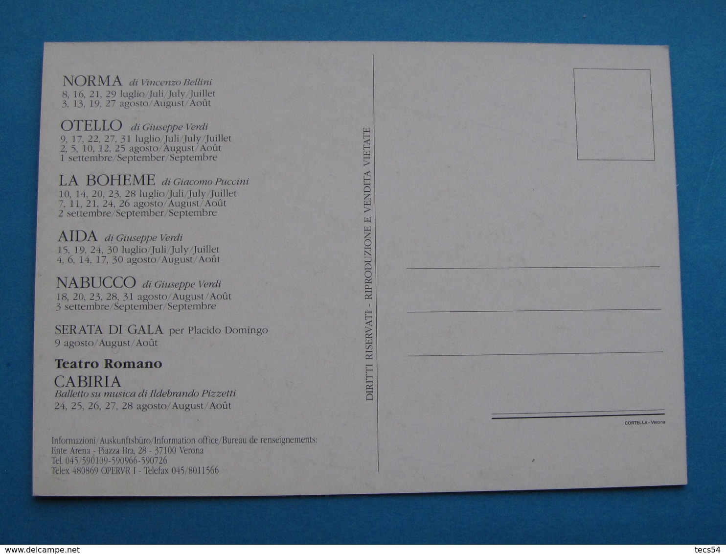 ARENA DI VERONA 72° FESTIVAL 1994 NV - Werbepostkarten