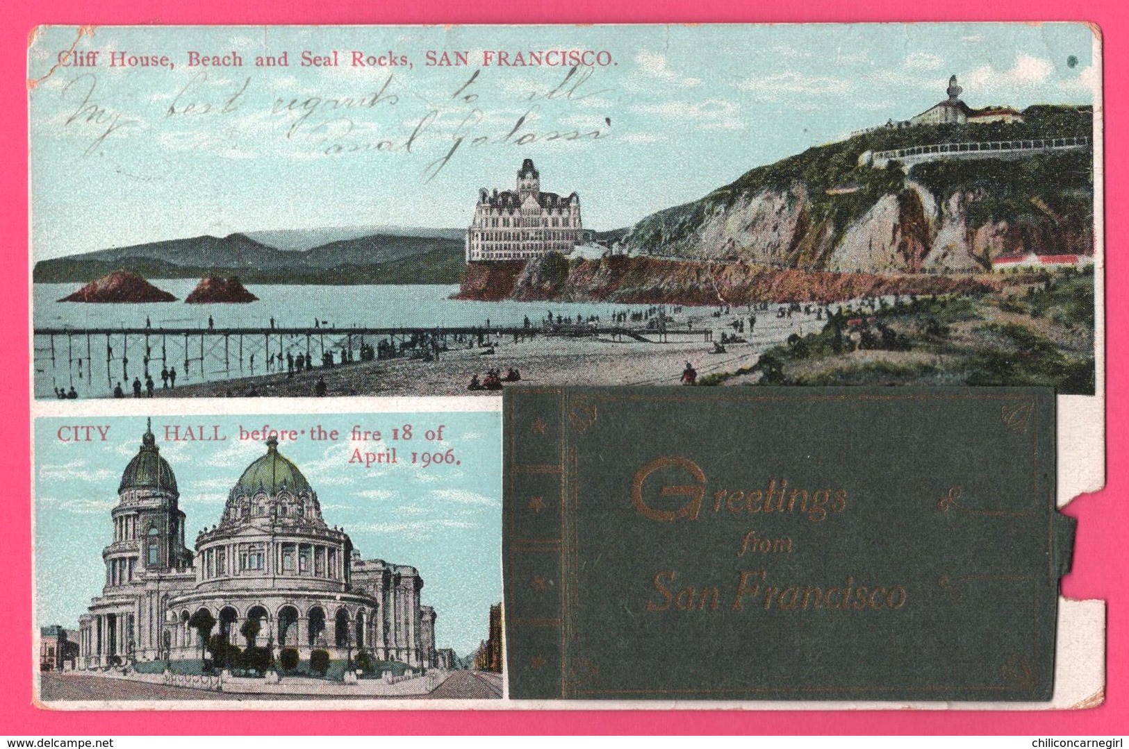 Carte Système 6 Vues - Leporello - Greetings From San Francisco - Train - Tram - Cliff House - City Hall - Animée - San Francisco