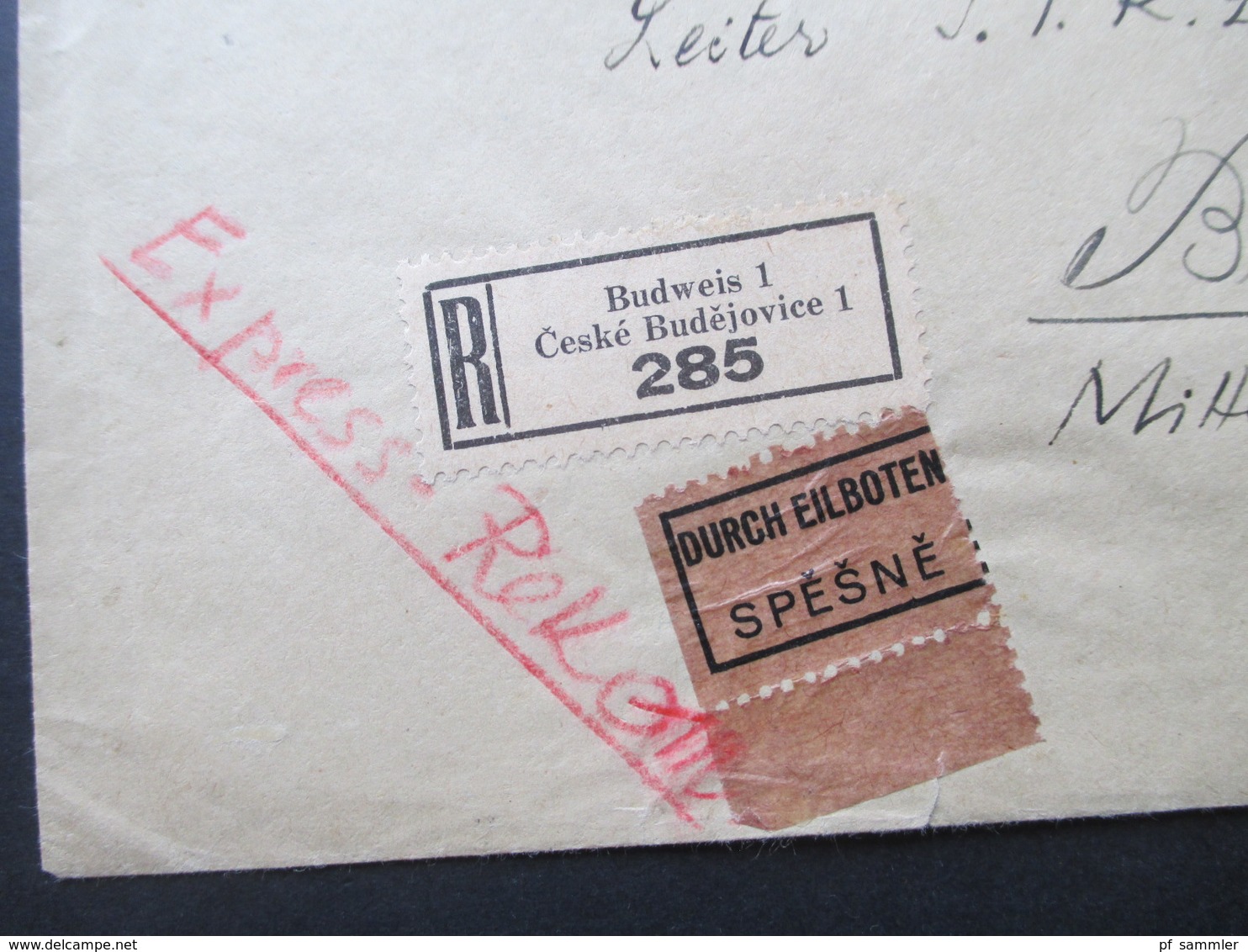 Böhmen Und Mähren 1942 MiF Einschreiben / Durch Eilboten Spesne Zweisprachiger R-Zettel Budweis 1 Ceske Budejovice 1 - Briefe U. Dokumente