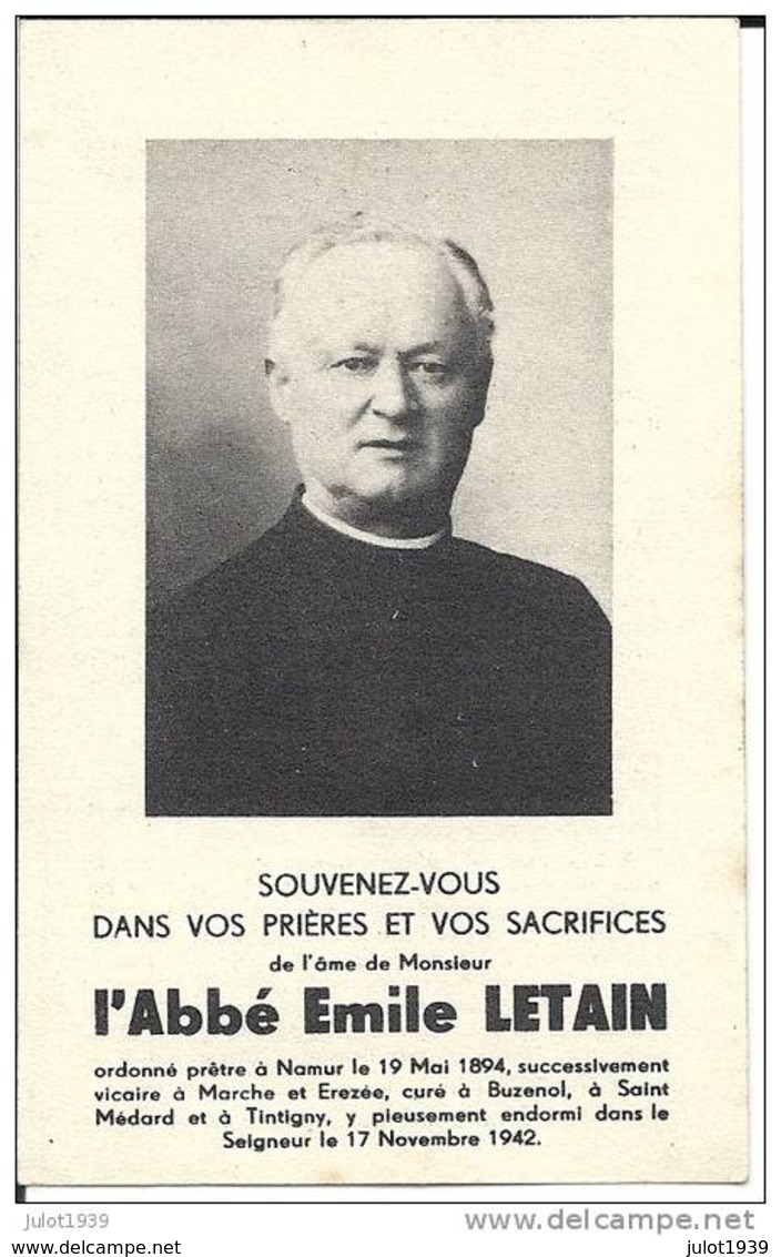 TINTIGNY ..-- Abbé Emile LETAIN , Décédé En 1942 . Curé à MARCHE , EREZEE , BUZENOL , SAINT-MEDARD . - Tintigny