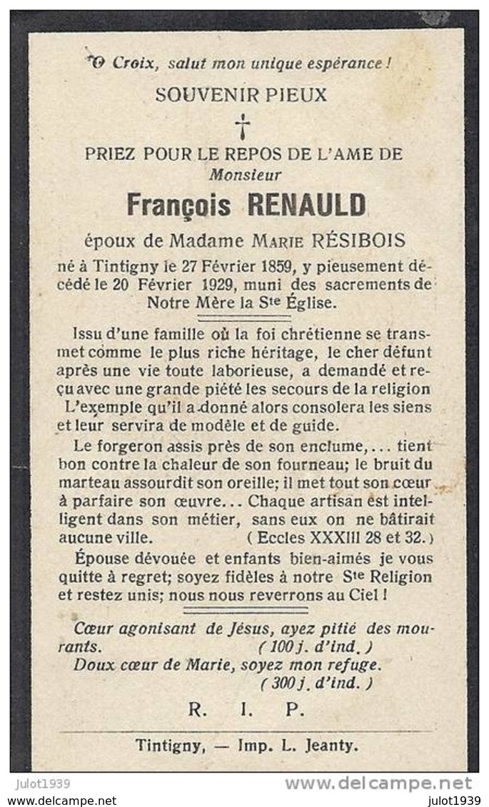 TINTIGNY ..-- Mr François RENAULD , époux De Mme Marie RESIBOIS , Né En 1859 , Décédé En 1929 . - Tintigny