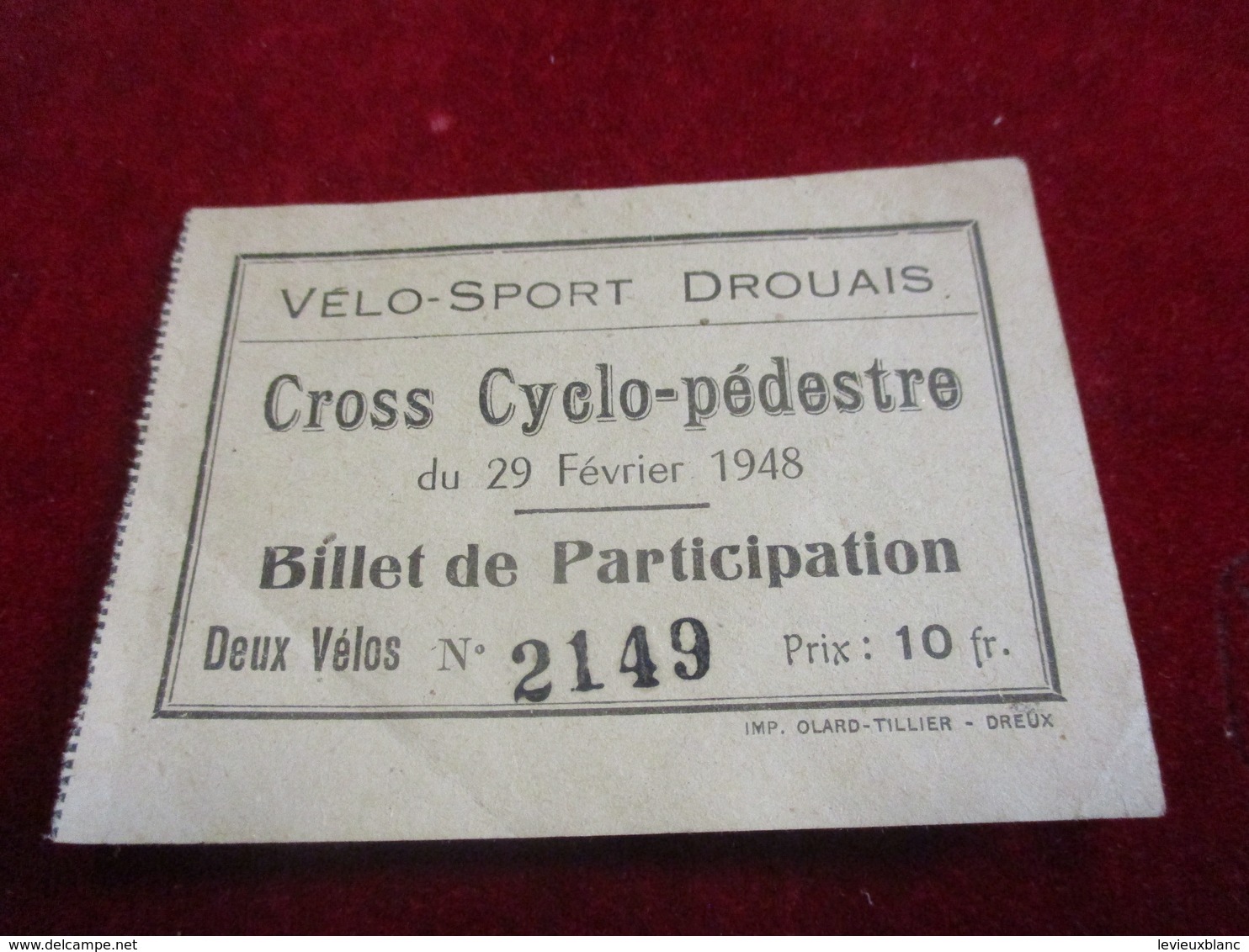 Billet De Participation/ Cross  Cyclo-Pédestre / Vélo-Sport Drouais / DREUX / 1948   TCK173 - Cycling