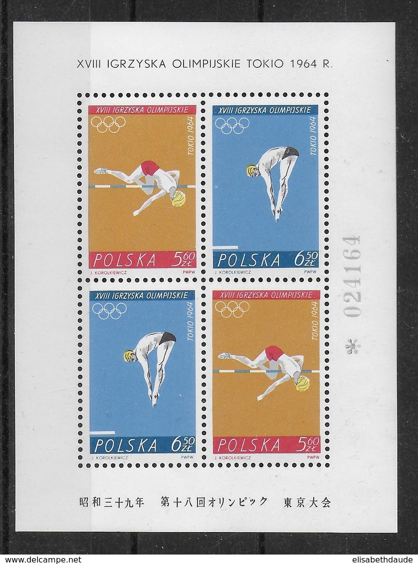 POLOGNE - YVERT BLOC N° 40 ** MNH - COTE = 80 EUR. - JEUX OLYMPIQUES 1964 - Blocks & Sheetlets & Panes