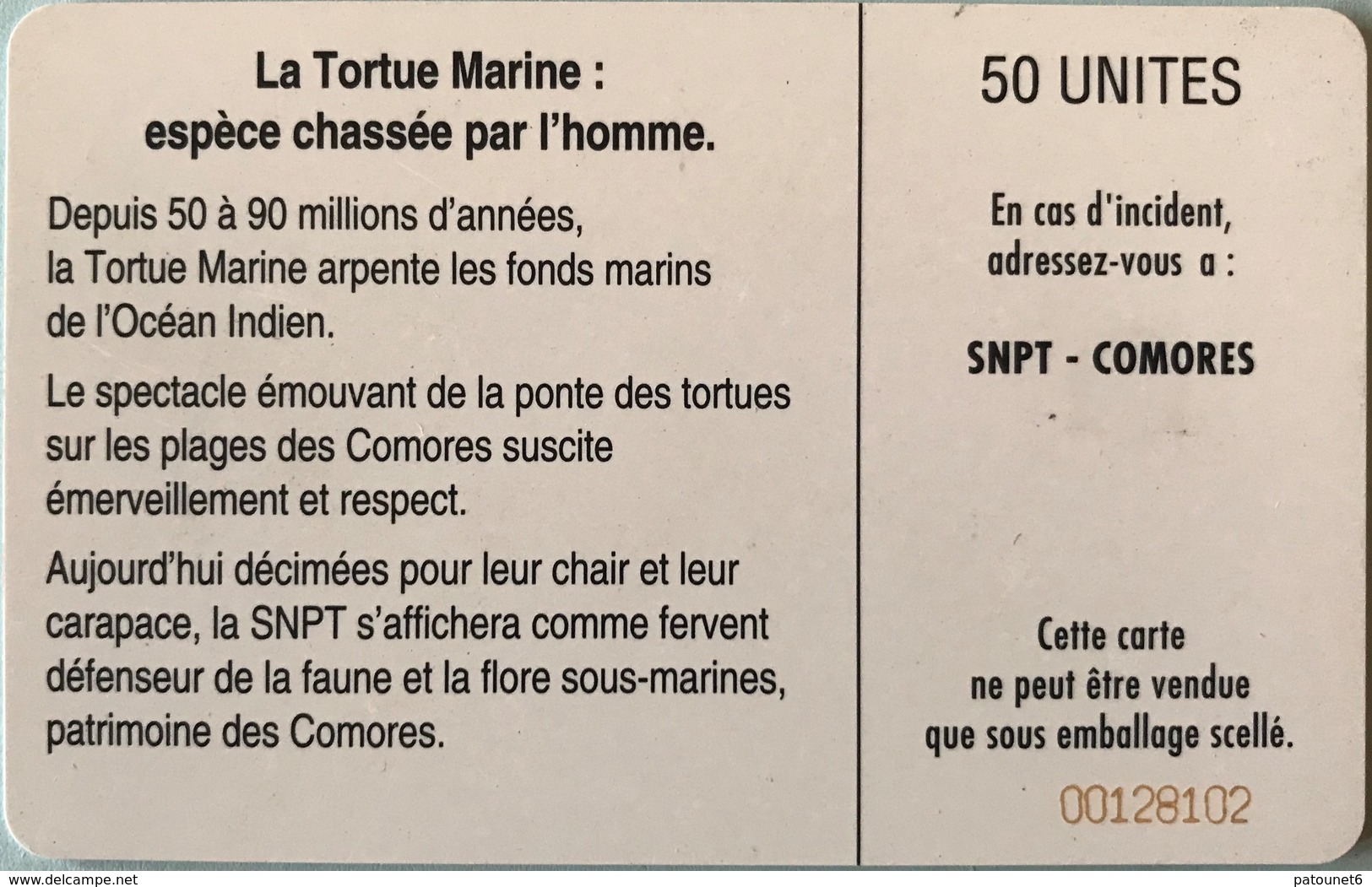 COMORES  -  Chip Card  -  SNPT Des Comores  -  SC7  - 50 Unités - Comoros