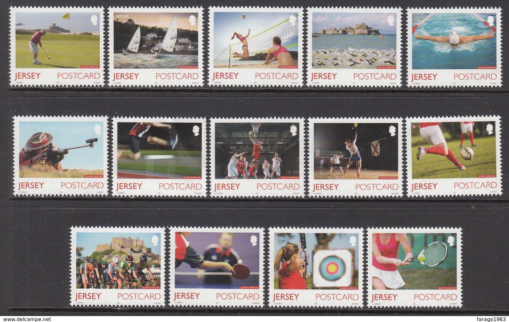 2015  Jersey Sports Football Cycling Volleyball Tennis Golf Complete Set Of 14 MNH @ 80% Of Face Value - Jersey