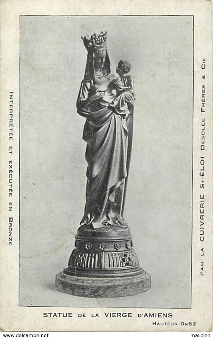 - Somme -ref-C192- Amiens - Statue De La Vierge D Amiens  Par La Cuivrerie St Eloi Desclée Frères Et Cie - Vierges - - Amiens