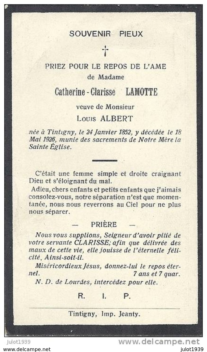 TINTIGNY ..-- Mme Catherine LAMOTTE , Veuve De Mr Louis ALBERT . Née En 1852 , Décédée En 1926 . - Tintigny