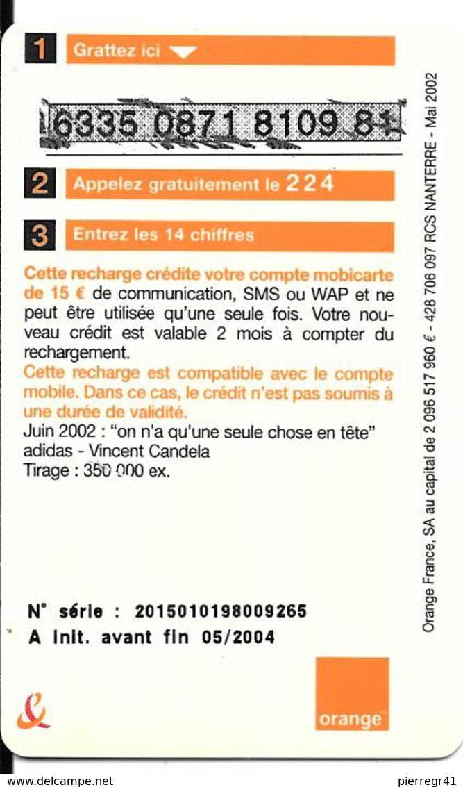 CARTE-PREPAYEE-MOBICARTE- PU 230C-15€-05/2004-CANDELA- CODE Lasers-TBE - Cellphone Cards (refills)