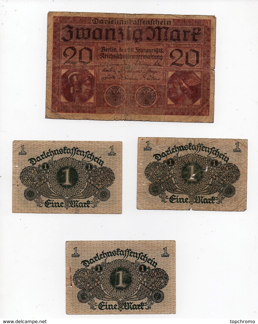 Billet De Banque Allemand Allemagne 50 Fünfzig 1919 Hundert 100 Mark 1920 Zwanzig 20 Mark 1918 Eine 1 Mark 1920 (3)  6 B - Collections