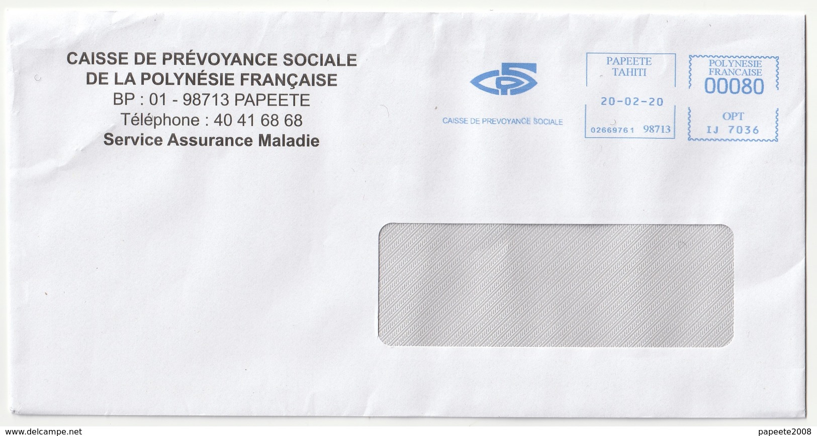 Polynésie Française / Tahiti - 1 Enveloppe De La Caisse De Prévoyance Sociale En Février 2020 - Covers & Documents