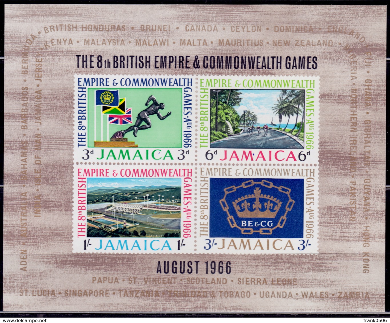 Jamaica, 1966, 8th Commonwealth Games Minisheet, Sw#259-262, MLH - Jamaica (1962-...)