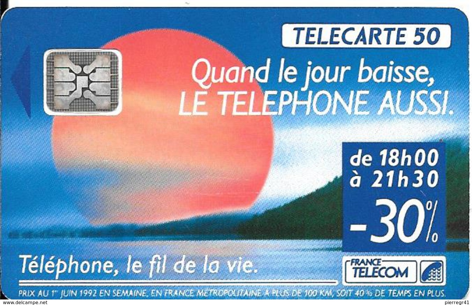 CARTE-PUBLIC-F280a--50U-SC4-Trou 6-08/92-SOLEIL ROUGE-V°-5TGE-42186-UTILISE-TBE RARE - 1992