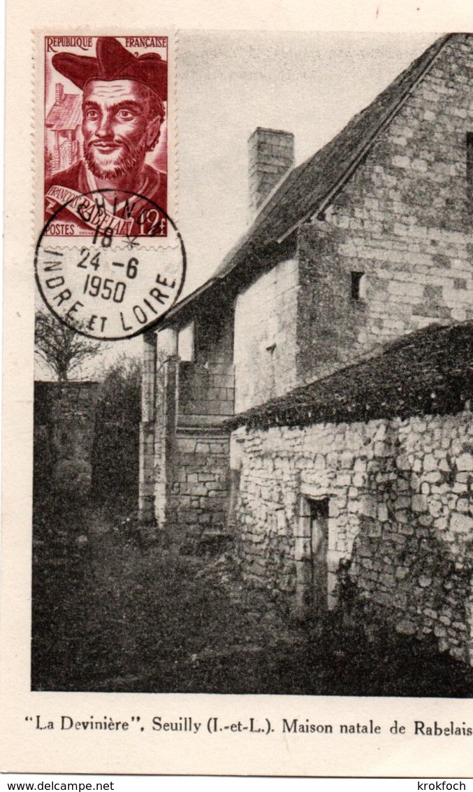 Rabelais 24.06.1950 - Chinon Sur Carte Maison Natale à Seuilly - Carte Maximum - 1950-1959