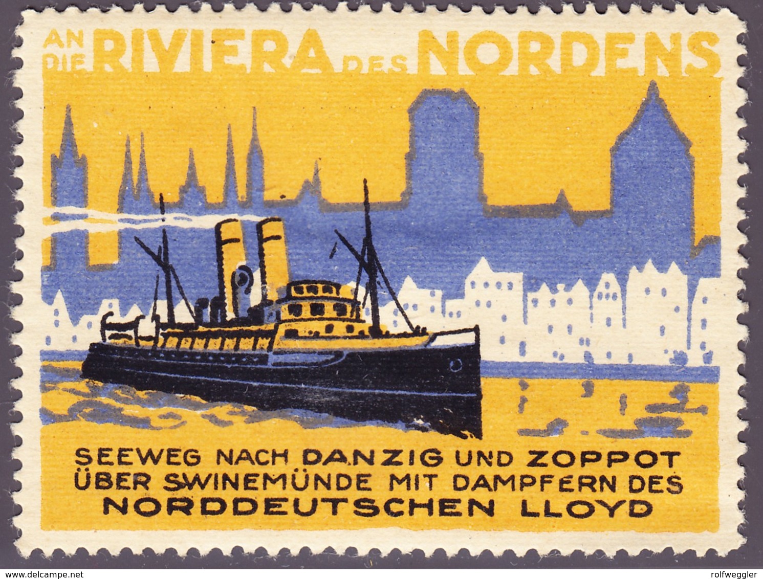 4 Vignetten Norddeutscher Lloyd, Schiffsmotiv, Rückseitig Haftspuren - Publicités