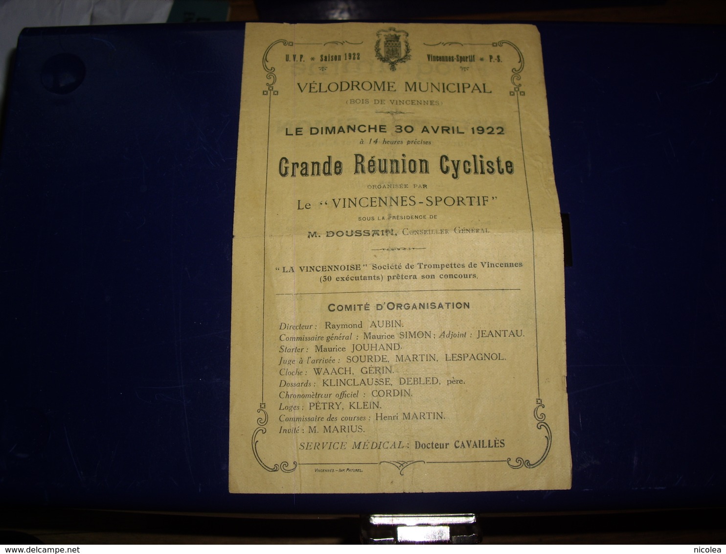Cyclisme - PROGRAMME 1922 GRANDE REUNION CYCLISTE " VINCENNES SPORTIF "  PISTE MUNICIPALE DU BOIS DE VINCENNES RARE ! - Cyclisme