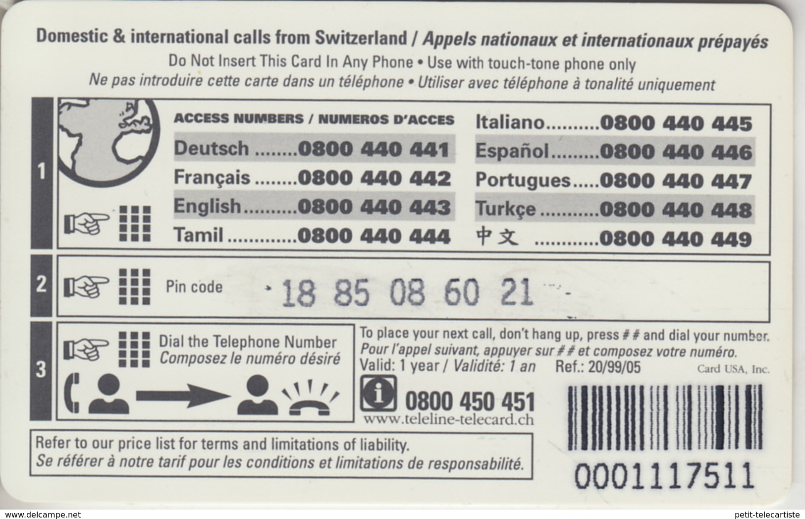 SWITZERLAND - PRÉPAID TELELINE  ***  TÉLÉPHONE 1  *** - Telephones