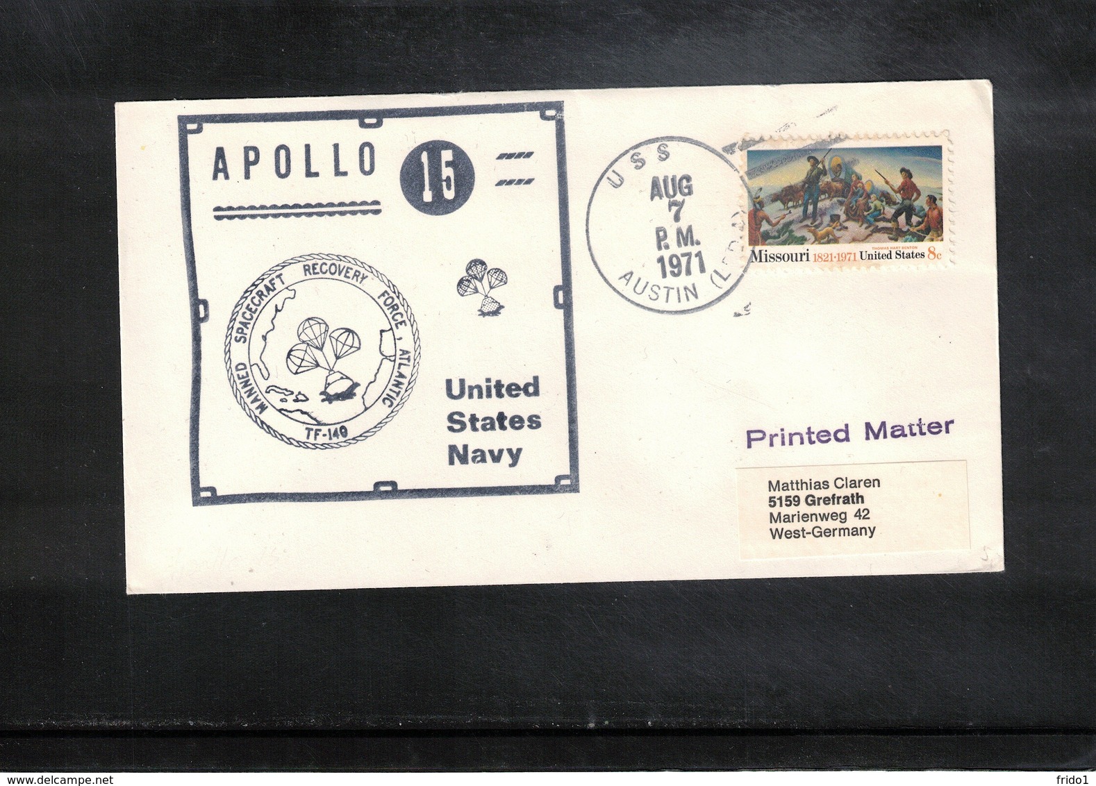 USA 1971 Space / Raumfahrt Apollo 15 Recovery Force Atlantic USS Austin Interesting Cover - USA