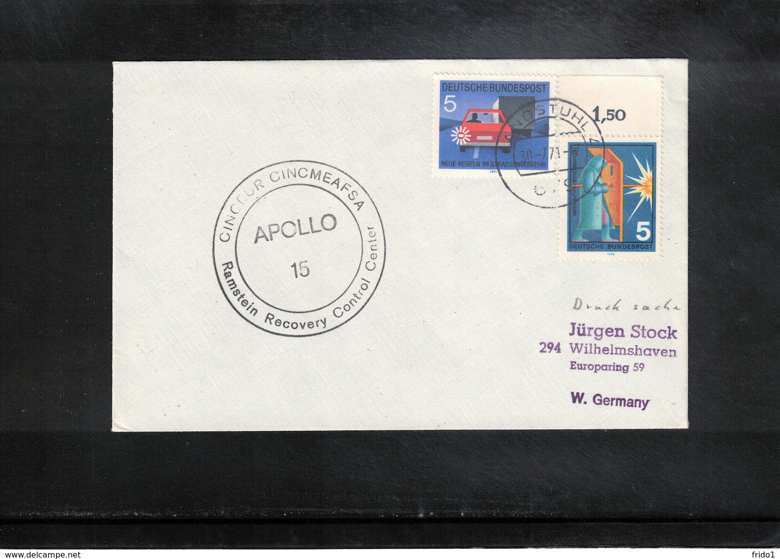 Germany 1971 Space / Raumfahrt Apollo 15 Ramstein Recovery Control Center Interesting Cover - USA