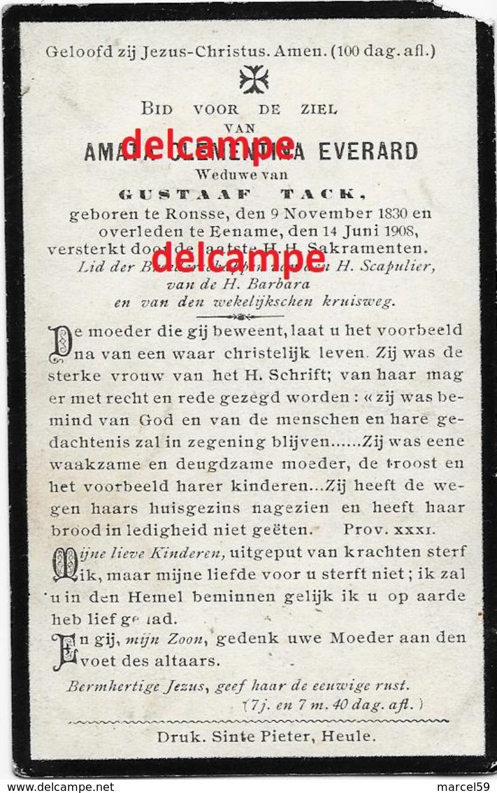 Doodsprentje Amata Everard Ronse 1830 En Overleden Te Eename Juni 1908 Tack Gustaaf - Imágenes Religiosas